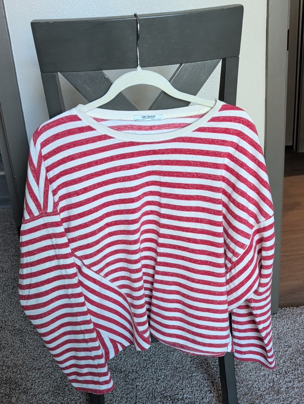 Zara Striped Red & White Casual Long Sleeve Top Size 6
